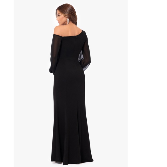NEW Betsy & Adam BLACK Plus Size DONNA Off The Shoulder ILLUSION SLEEVE GOWN 20W - Picture 13 of 13